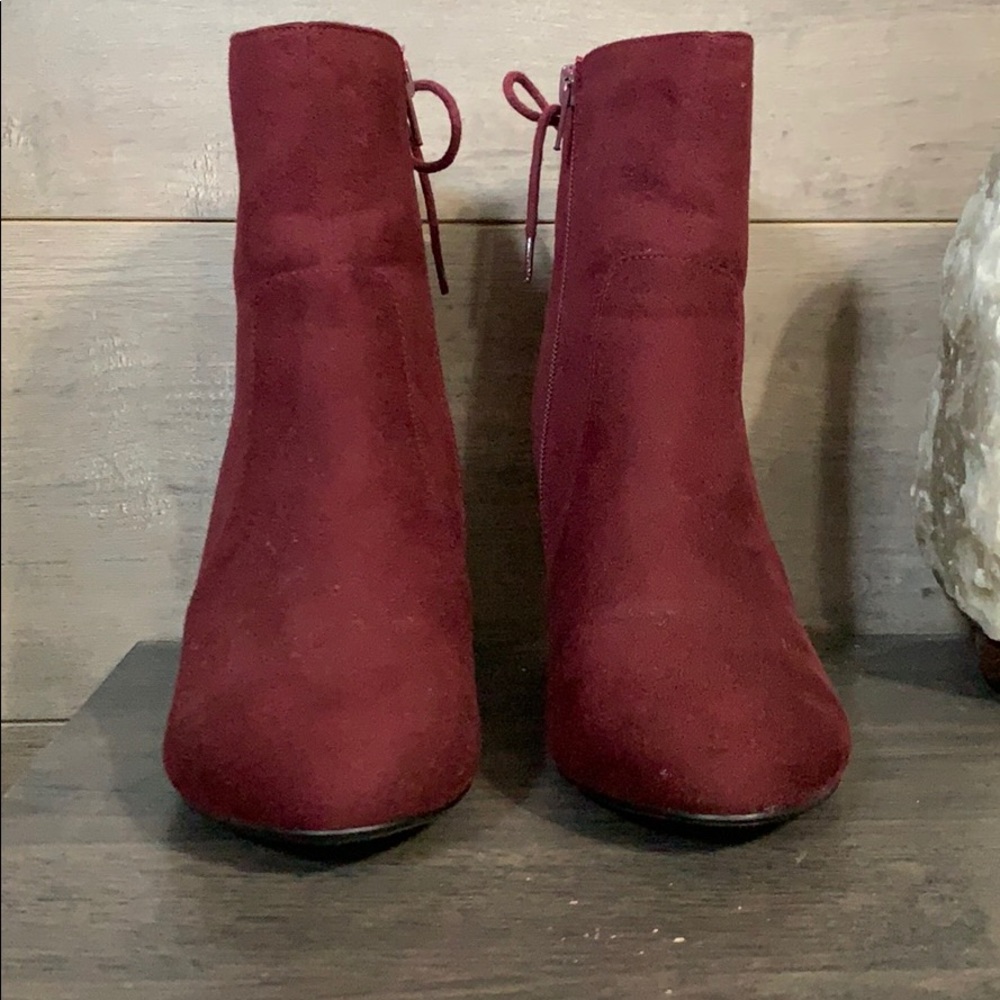 Maroon booties with lace up back